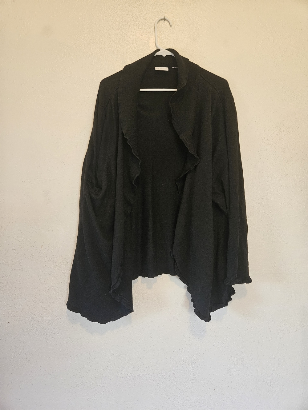 White Stag Black Ruffle-Trim Open Cardigan